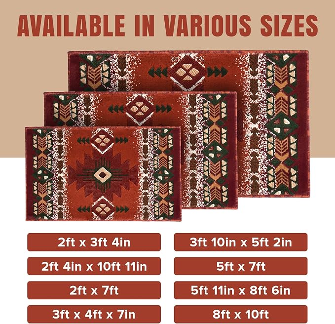 YHSF Southwest Native American Area Rug – Thick, Soft, Durable & Easy to Maintenance Tribal Design Boho Rug– Ideal for Bedroom, Living Room & Hallway - Rust, 2 Feet x 3 Feet 4 Inches