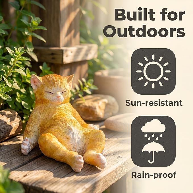 Cat Garden Statue Outdoor Decor,Pet Memorial Stone,Sleeping Cat Statue,Resin Cat Figurine Garden Sculpture Patio Decor,Headstones for Cats or Thoughtful Sympathy Gift,9.8" L x 5.9" W x 6.7" H