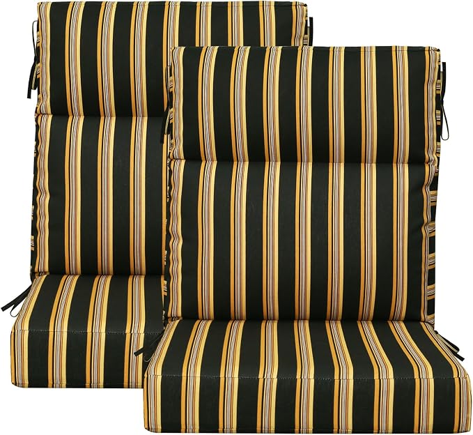 Unimatta Outdoor High Back Chair Cushion Seat Pads, 44 x 21 Inch Water-Repellent & Fade-Resistant Patio Furniture Cushions with Ties for Adirondack, Rocking Chairs, Sunset Cabana Stripe