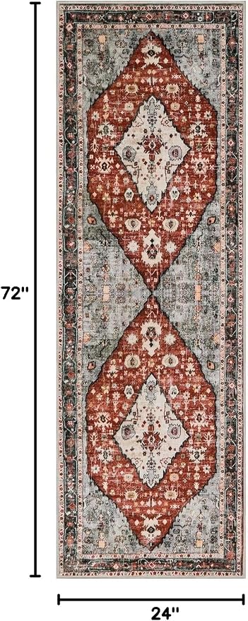 Lahome Felice Boho Tribal Runner Rug - 2x6 Red Rug Runners for Hallways 6 feet Non Slip Kitchen Sink Mat, Soft Non Skid Washable Bathroom Carpet Runner for Front Hall Entryway Laundry Room