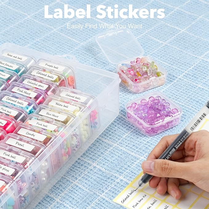 Bead Organizer Box, 108 Pcs Mini Clear Bead Storage with Hinged Lid and Labels, Small Plastic Containers for Jewelry Making, DIY Craft, Diamond Painting, Screws, Nail Art, and Seeds (3 Pack)
