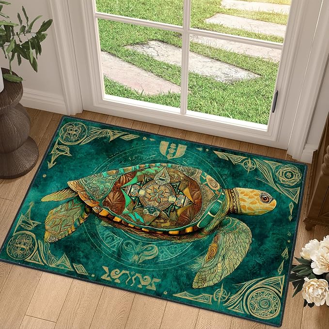 Sea Turtle 2x3 Entry Rug,Washable Small Rugs for Entryway Kitchen Bathroom Door Mat Indoor Entrance,Non Slip Rubber Backing,Stain & Fade Resistant,Boho Coastal Decor