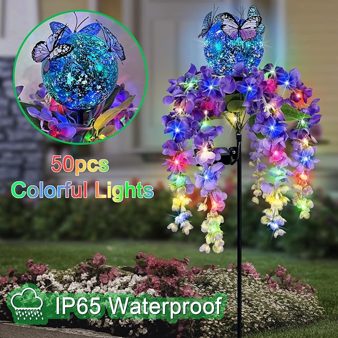 Solar Lights Outdoor Pathway,Wisteria Flower Garden Stakes,Colorful LED Lights for Yard,Patio,Lawn,Solar Powered Garden Decortions,Spring Gifts for Women