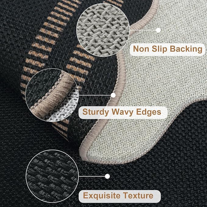 Easy Jute Outdoor Mats for Front Door, 2x3 Small Washable Kitchen Rugs, Farmhouse Black Throw Rug Non Slip Indoor Outdoor Carpet for Porch Entryway Foyer