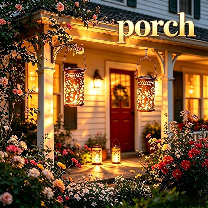 Hummingbird Colorful Solar Lantern Outdoor Waterproof, Garden Decor Gifts for Women Mom Grandma, Hanging Solar Lantern Lights Metal Decoration Outside for Yard, Patio, Backyard, Porch