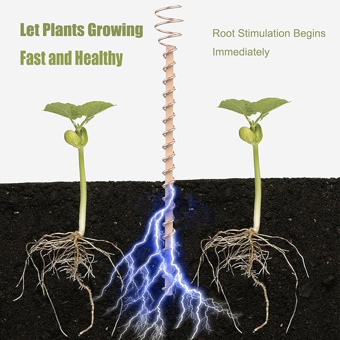 17" Electroculture Plant Stakes, 10 Pack Long Available Copper Garden Stake, Electroculture Copper Coil Wire Antennas, Tensor Rings Kit for Growing Vegetable Garden Plants, High-Yield