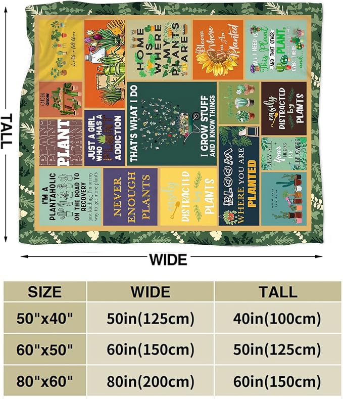 Gardening Lover Gifts Throw Blanket for Women Plant Gardeners Blanket Garden Blankets Plush Cozy Flannel Fleece Fuzzy Party Blanket 80"X60"