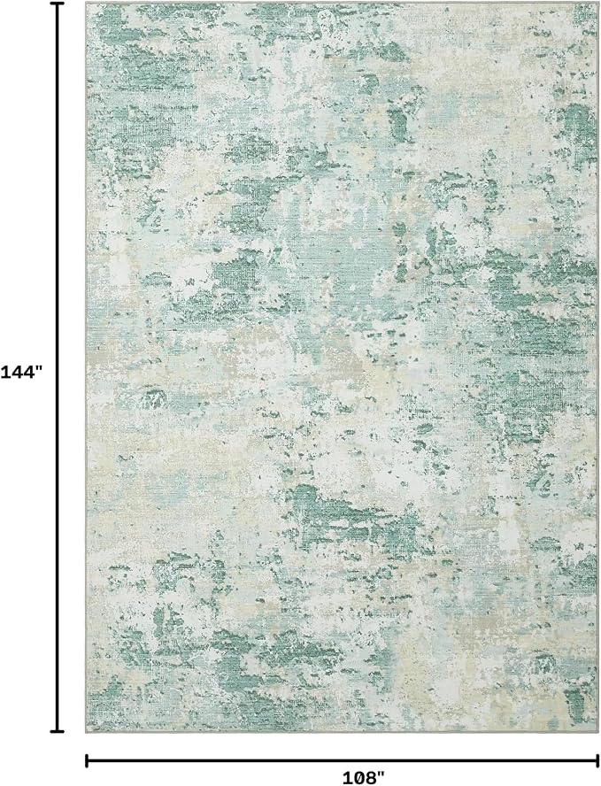 ROYHOME Modern Abstract Area Rug 9x12 Non Slip, Green | Non Shedding Rug Low Pile Stain Resistant for Bedroom Living Room
