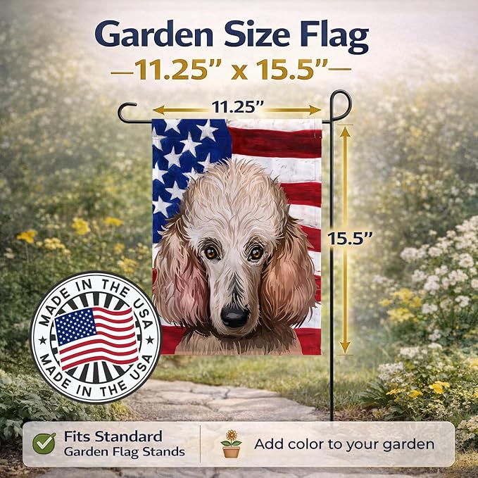 Caroline's Treasures CK6657GF Poodle Dog American Flag Garden Flag Mailbox Flag Decorative Yard Flag Banner Outside Patio Artwork Yard Flower Beds, Garden Size, Multicolor