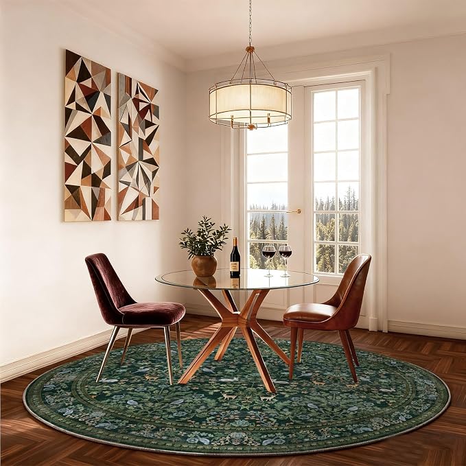 Washable Round Rugs for Bedroom 4ft: Living Room Rug Stain Resistant Non Slip Low Pile Ultra Soft Faux Wool Small Circle Rugs for Kitchen Entryway Dorm Home Office Nursery Bathroom Entrance Indoor