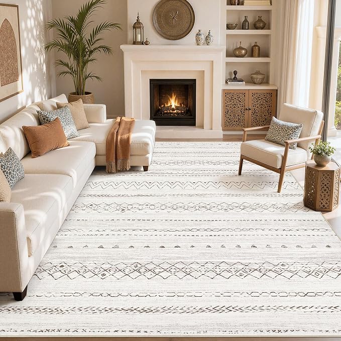 cotiled 6x9 Washable Area Rugs Living Room: Soft Lightweight Boho Rug | Solve Modern Neutral Trendy Home Decor - Stain Resistan Indoor Carpet for Bedroom Nursery Dining Room Brown