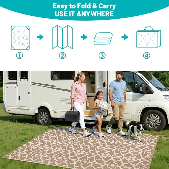 HEBE Outdoor Rug Waterproof 6x9, Plastic Straw Rug Camping Rug, Reversible Outdoor Patio Rugs RV Mat Clearance, Indoor Outside Floor Carpet for Porch,Deck,Camper,Balcony,Backyard