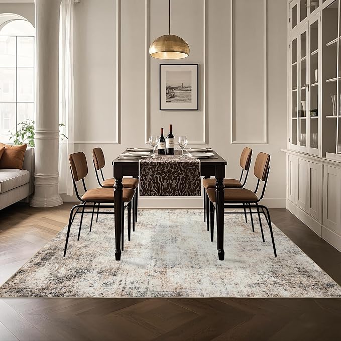 Washable 6x9 Area Rug: Neutral Rugs for Living Room Dining Room Bedroom Office Indoor - Non-Slip Modern Large Carpet Home Decor - 6x9 Sandstone Beige Gray