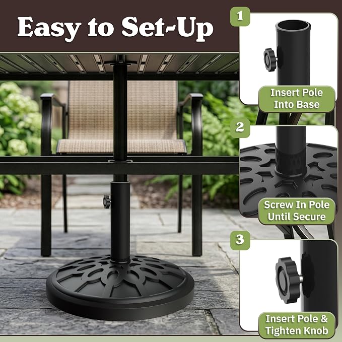 Pure Garden 9FT Round Patio Umbrella with 19lb Weighted Base - Easy Crank, Vented Canopy Outdoor Umbrella for Shade - For Deck, Balcony, Porch, Backyard, or Pool (Khaki)