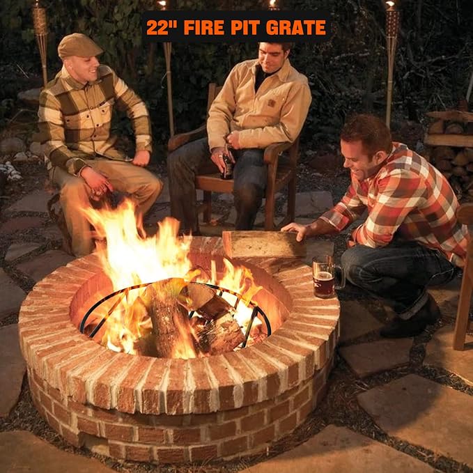 onlyfire Heavy Duty Round Fire Pit Grate 22 Inch - Steel Log Grate with High-Temp Coating & Removable Legs, 3.5" Tall Wood Burning Grate for Outdoor Fireplace, Camping, BBQ