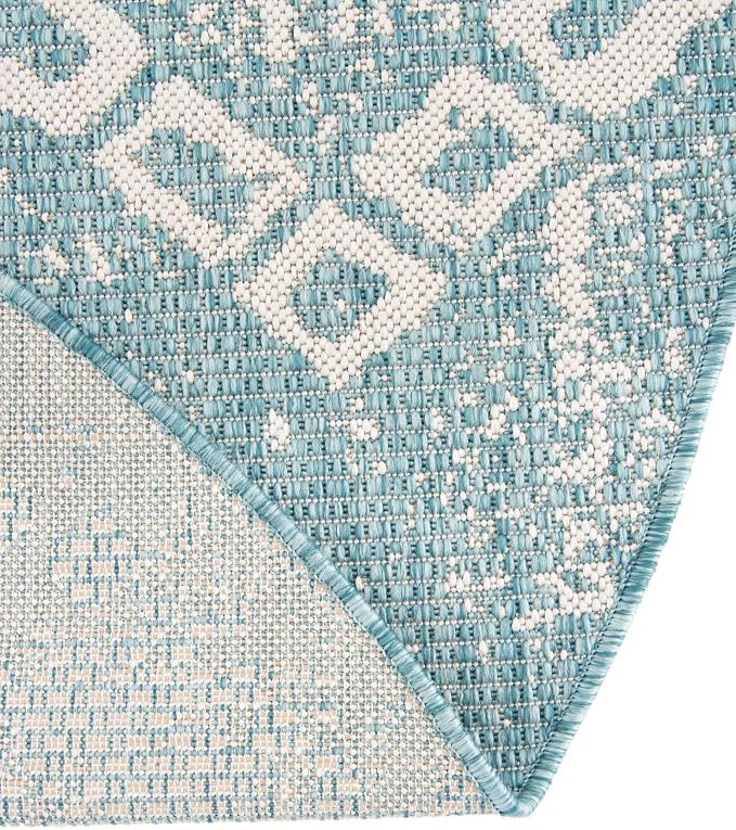 Unique Loom Outdoor Bohemian Collection Area Rug - Anthro (6' 1" Round, Light Aqua/ Ivory)