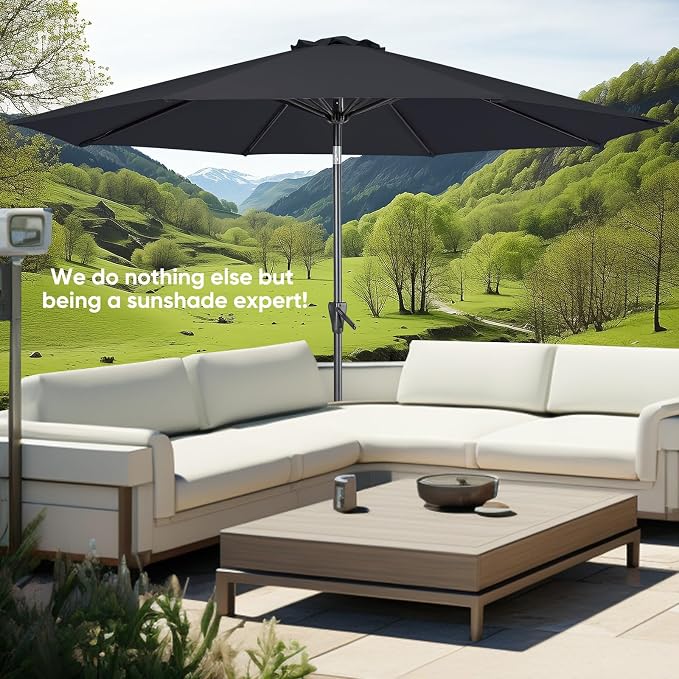 Tempera Patio Market Outdoor Table Umbrella with Push Button Tilt and Crank, Large Sun Umbrella with Sturdy Pole & Fade Resistant Canopy, Easy to Set