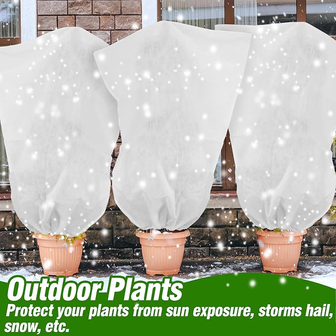Gardzen 5-Pack Plant Covers Freeze Protection, Drawstring Tree Cover, Winter Freeze Plant Protection, Tree Jacket Frost Blanket for Outdoor Plants, 22.4" x 24"