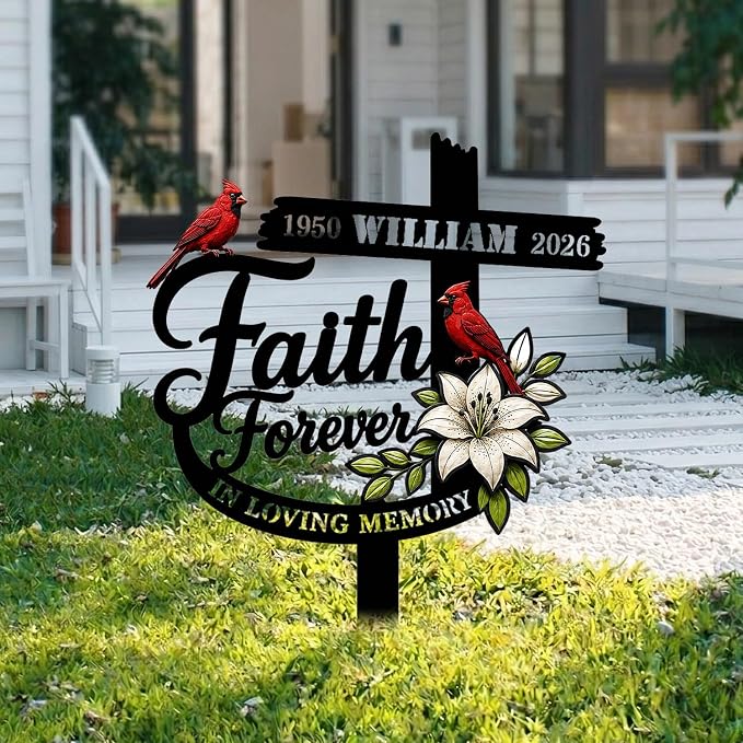 Personalized Cardinal Memorial Garden Plaque God Bless Sign Decor | custom name cardinal memorial yard sign with stakes garden plaque sympathy gift for mom outdoor decor for loss of loved one
