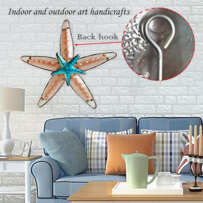 JOYBEE HOME&GARDEN Metal Starfish Wall Decor, Sea Life Coastal Decorations 13.25 inch Starfish Wall Art(Apricot)