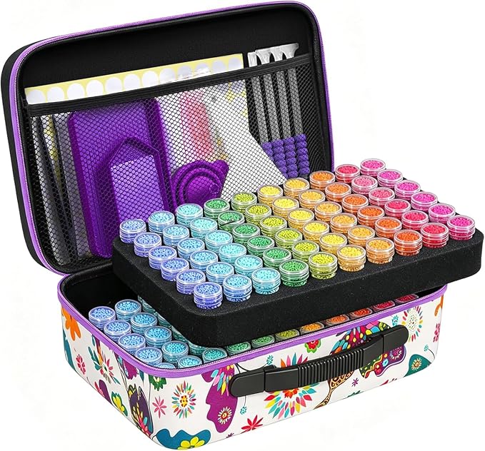 ZORETCO Diamond Painting Storage Box, 120 Slots Bead Storage Containers with Tools Kit for Diamond Art Accessories Craft Jewelry Beads Organizer