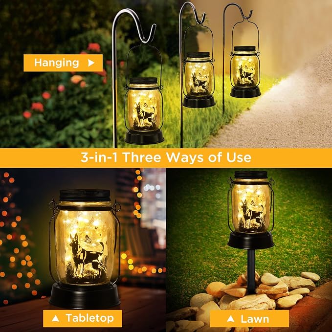 kyoryuger Belgian Malinois Dog Gifts for Women/Men Belgian Malinois Solar Lanterns Birthday Dog Lovers Lantern Pet Loss Dog Memorial Lights Solar Garden Decor Yard, Patio,Backyard,Porch Torches Light