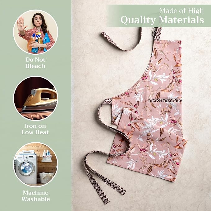Maison d' Hermine Aprons for women with Pocket 100% Cotton (27.50"x31.50") | Adjustable Neck Strap & long ties Apron Men Chef Wedding Cooking Gardening Server Maid
