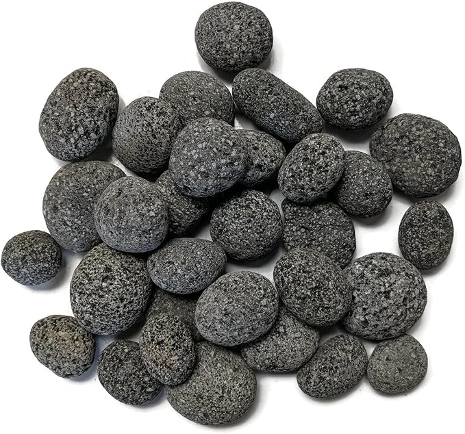 Midwest Hearth Natural Tumbled Lava Stones for Gas Fire Pit and Fireplace | Small (1/2"–1") | Smooth Round Volcanic Rock | 10 Lbs