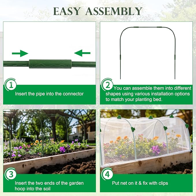 Fayoo Garden Netting for Raised Beds with 60 Garden Hoops, 2 Pack Raised Garden Bed Cover, 0.04in Ultra Fine Mesh Bird Netting Pest Barrier for Vegetables Fruits, DIY Plant Support Kit with 20 Clips