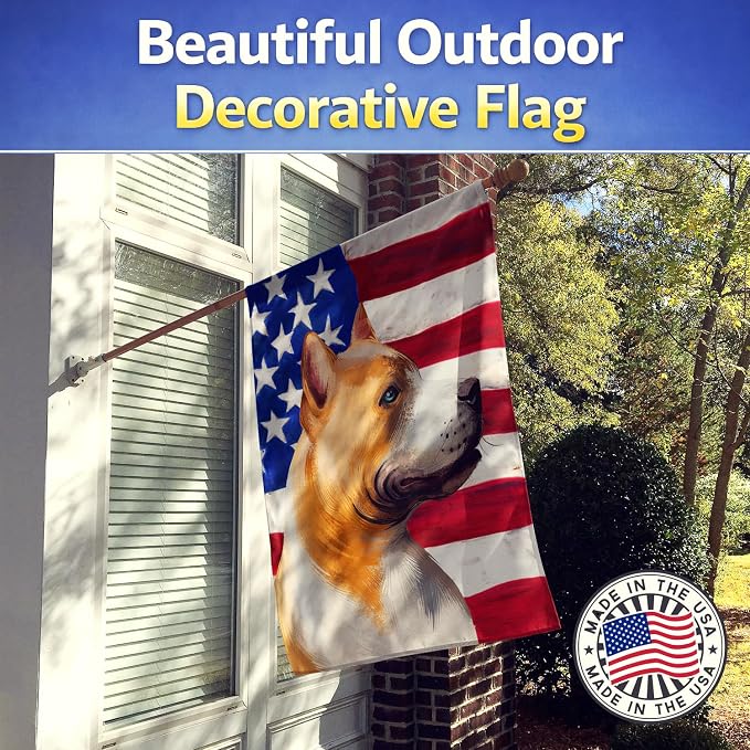 Caroline's Treasures CK6401CHF American Pit Bull Terrier American Flag House Flag Large Porch Sleeve Pole Decorative Outside Yard Banner Artwork Wall Hanging, Polyester, House Size, Multicolor