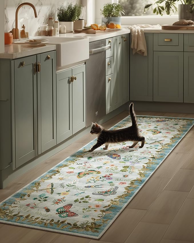 Machine Washable Rug Runners for Hallways: 2'6"x8' Kitchen Runner Stain Resistant Non Slip Low Pile Soft Carpet Runner Rug for Entryway Hallway Indoor Kitchen Beside Bedroom Bathroom Farmhouse