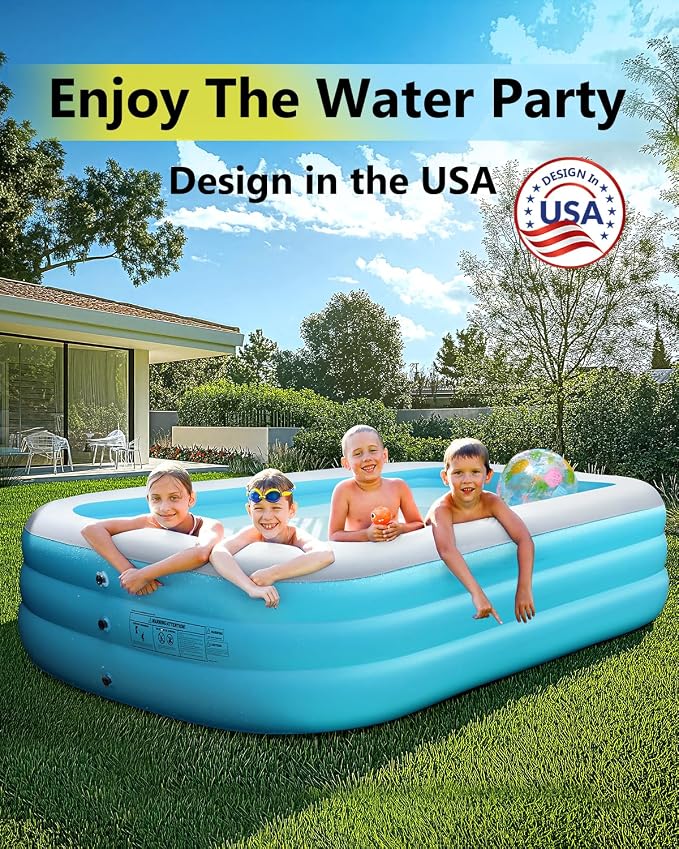 Inflatable Pool for Kids and Adults-130"*72"*22" Full-Sized Inflatable Swimming Pool Leakproof Blow Up Above Ground for Backyard Outdoor Garden Summer Water Party Blue