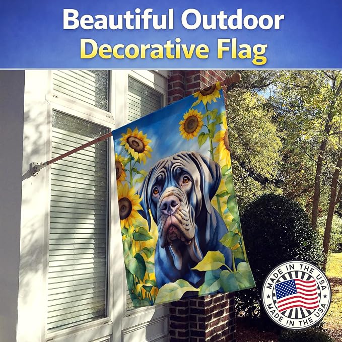Caroline's Treasures DAC6122CHF Neapolitan Mastiff in Sunflowers House Flag Large Porch Sleeve Pole Decorative Outside Yard Banner Artwork Wall Hanging, Polyester, House Size, Multicolor
