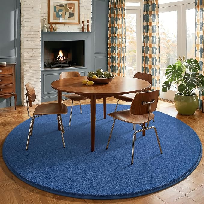 Amearea Blue Round Area Rug 5ft Washable Circle Rug for Bedroom Living Room | Fluffy Indoor Thickened Memory Foam Rugs, Non Slip Minimalist Circular Carpet for Kids Boys Girls Dorm Nursery Room Decor