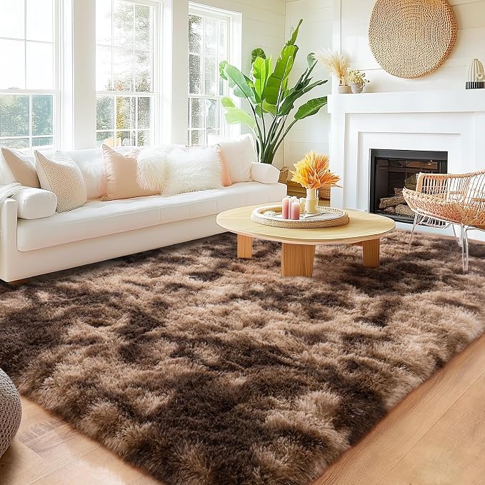 8x10 Area Rugs for Living Room, Large Ultra Fluffy Fuzzy Shag Rug for Bedroom, Modern Plush Soft High Pile Upgrade Non-Slip Carpet for Kids Girls and Boys Room Decor, Tie-Dyed Brown