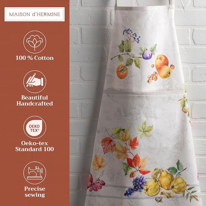 Maison d' Hermine Aprons for women with Pocket 100% Cotton (27.50"x31.50") | Adjustable Neck Strap & long ties Apron Men Chef Wedding Cooking Gardening Server Maid
