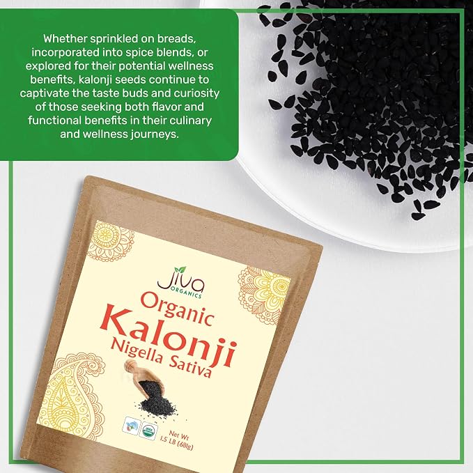Organic Kalonji Seeds 1.5 LB - Whole Black Seed, Nigella Sativa, Black Cumin - from Jiva Organics