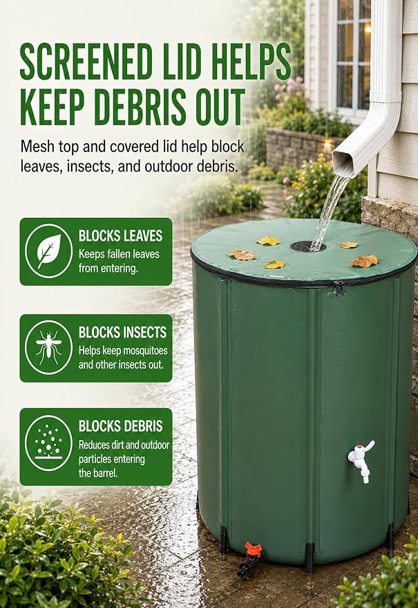 132 Gallon Collapsible Rain Barrel, Rain Water Collection Barrel System Kit, Collapsible Water Tank with 2 Spigots and Overflow Kit, Portable Rain Water Catcher for Garden, Green
