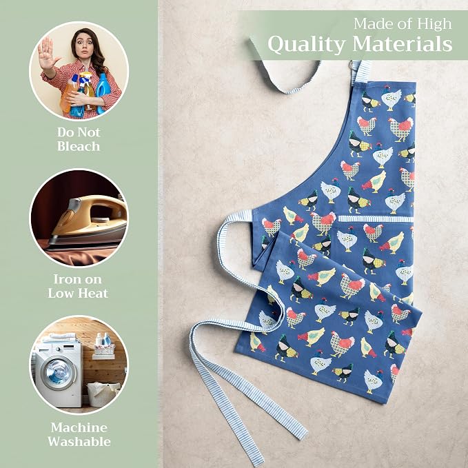 Maison d' Hermine Aprons for women with Pocket 100% Cotton (27.50"x31.50") | Adjustable Neck Strap & long ties Apron Men Chef Wedding Cooking Gardening Server Maid