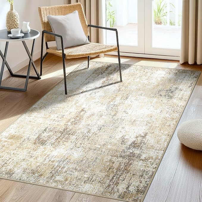 RELEANY Washable 3'x5' Abstract Area Rug for Living Room Neutral Brown | Carpet for Bedroom, Kitchen, Office, Hallway and Entryway, Printed Pattern, Non‑Slip, Soft, Stain‑Resistant, Easy to Clean
