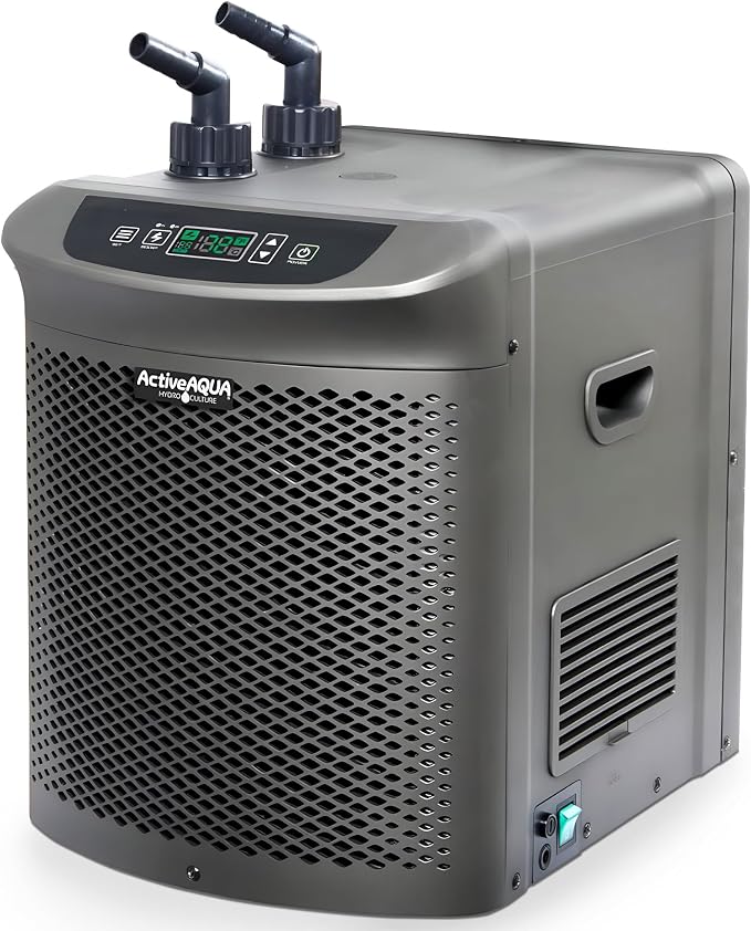 Active Aqua Hydroponic Water Chiller, 0.25 HP, Pure Titanium, 40-92 Gallon | Portable Cooling System with Boost Function for Aquaponics, Cold Plunge Baths & Aquariums, Evaporator Cooler for Reservoirs