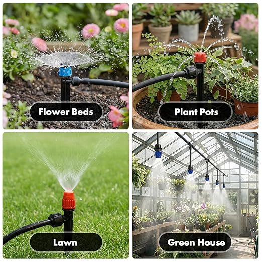 Drip Irrigation System 230FT Quick-Connect Drip Irrigation Kit, Automatic Garden Watering System with 1/4" & 1/2",Adjustable Nozzles & Sprinklers for Garden, Greenhouse, Lawn, Potted Plants