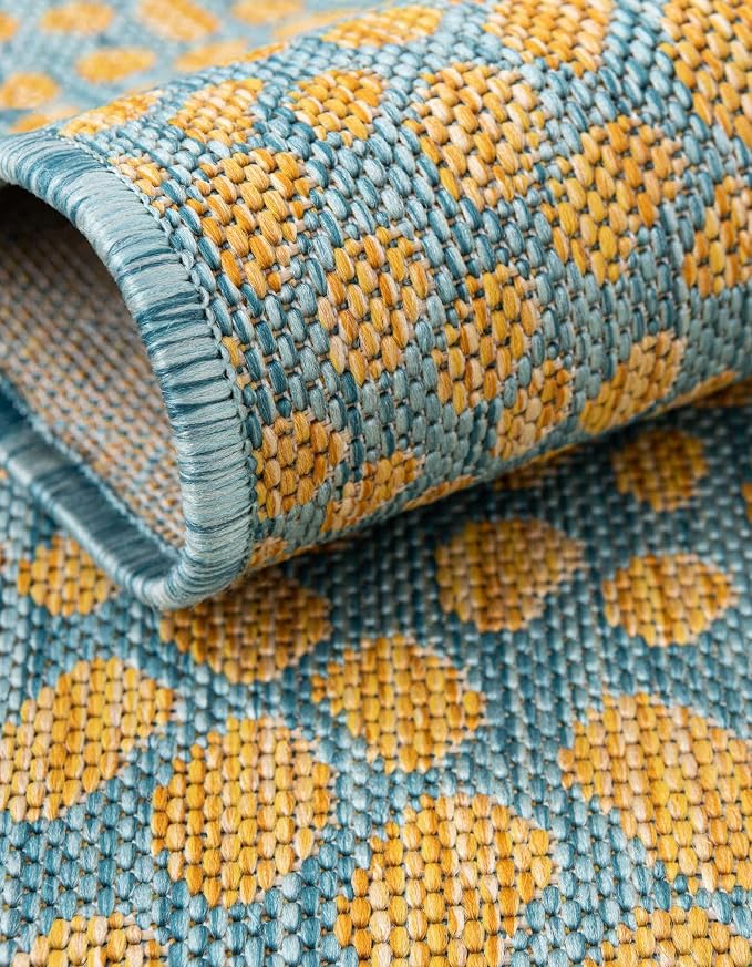 Unique Loom Jill Zarin Outdoor Collection Area Rug - Cape Town (5' 3'' x 8' Oval, Yellow and Aqua/ Light Blue)