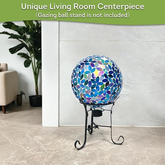 Lily's Home Colorful Mosaic Glass Gazing Ball, Designed with a Stunning Holographic Petal Mosaic Pattern to Bring Color to Any Home and Garden, Blue (10" Diameter)