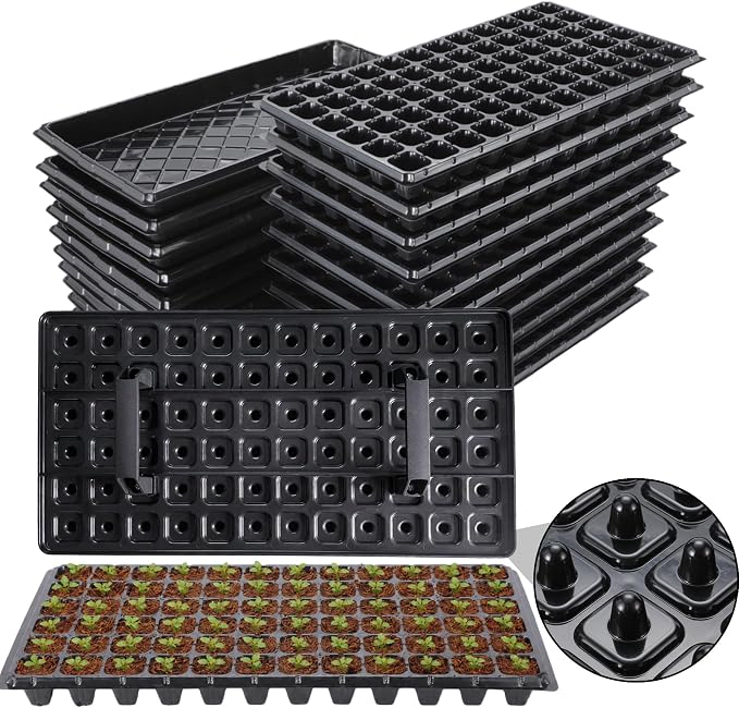 Oscorna (20Pack) 72-Cell Seed Starter Trays with Dibber, 10 Pack Nursery Starting with Base Tray, 72 Hole Soil Digger for Setting Out Quickly, Seedling Planting Tray, Germination Kit Trays Reusable