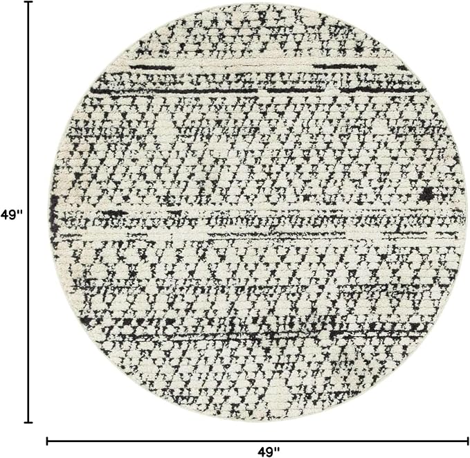 Unique Loom Morocco Collection Abstract Border, Diamond, Bohemian Area Rug (4' 0 x 4' 0 Round, Ivory/Black)