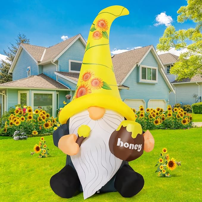 GOOSH 6 FT Summer Inflatables Gnome Outdoor Blow Up Yard Decoration with LED Lights, Weather-Resistant&Fast Inflation for Summer Garden Spring Lawn Party Indoor Decor