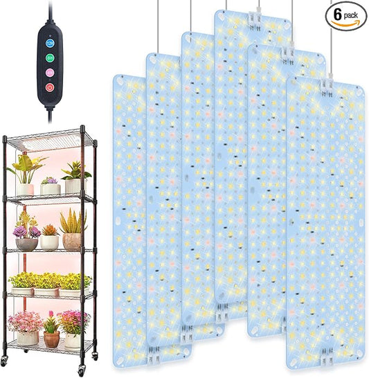 6Pack 2026 Ultra-Thin Panel Grow Lights for Seed Starting, Vegetables, Greenhouse & Under Cabinet & Shelf Plants with Timer 4/8/12/16/20H, Free Connect Full Spectrum Indoor LED Plant Growing Lamps