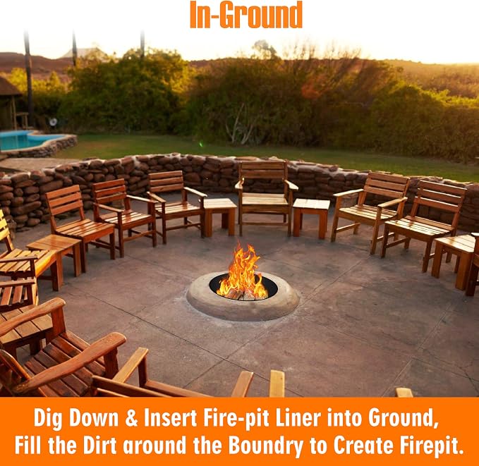 FEBTECH - 45" x 10" Fire Pit Ring Insert - No Bottom 2mm Heavy Duty Steel | Above or In-Ground DIY Fire Ring for Outdoor Garden, Camping, Patio & Bonfire, Fire Pit Liner for Outside Fire Pit Use