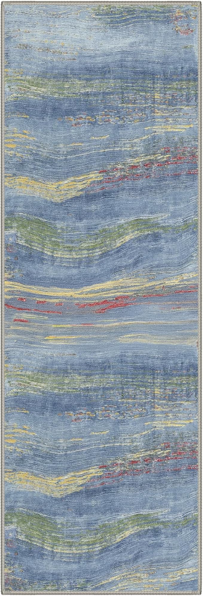 BEIMO 2x7 Non Slip Runner Rugs for Hallway, Wave Abstract Ocean Blue | Soft Machine Washable Modern Runners,Streaks Pattern Indoor Marble Carpet for Kitchen Laundry Room Bedroom Bathroom